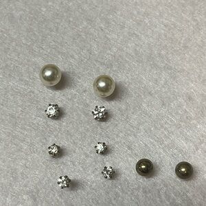 5-Pair Pearl & Crystal Stud Earring Set
